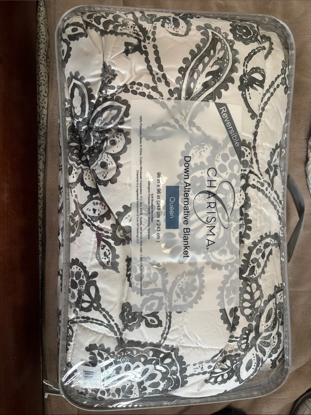 Charisma White and Gray Paisley Down Alternative Blanket